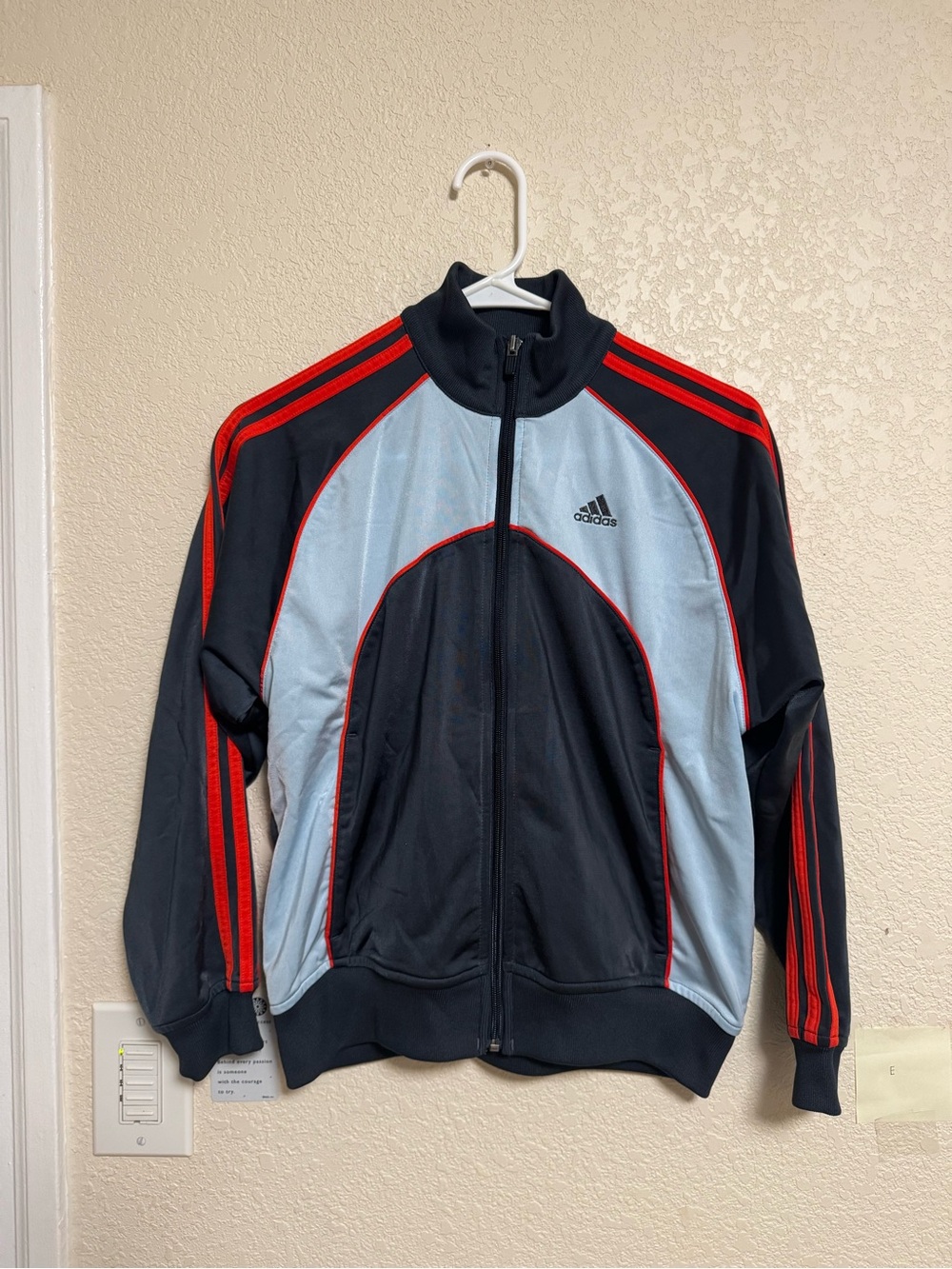 Adidas Navvy & Light Blue Track Jacket with Red Trim 🍒